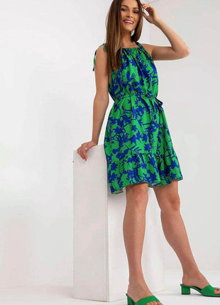 Colorful Patterned Summer Dress with Tie Straps and Waist - MimiStylez