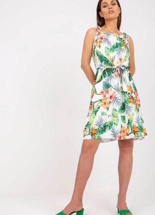 Colorful Patterned Summer Dress with Tie Straps and Waist - MimiStylez