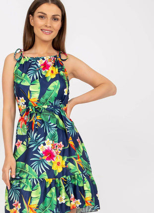 Colorful Patterned Summer Dress with Tie Straps and Waist - MimiStylez