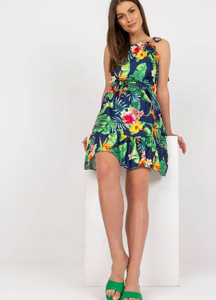 Colorful Patterned Summer Dress with Tie Straps and Waist - MimiStylez