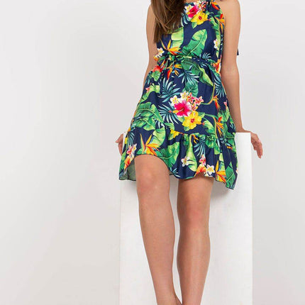 Colorful Patterned Summer Dress with Tie Straps and Waist - MimiStylez