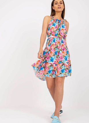 Colorful Patterned Summer Dress with Tie Straps and Waist - MimiStylez