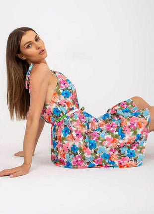 Colorful Patterned Summer Dress with Tie Straps and Waist - MimiStylez