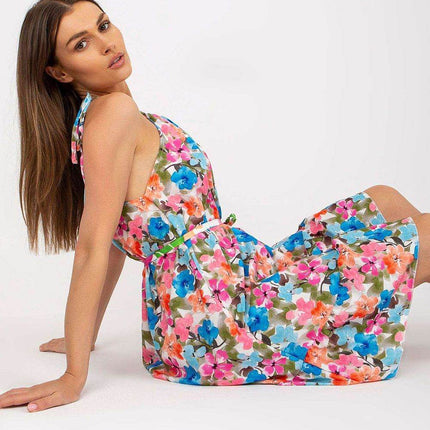 Colorful Patterned Summer Dress with Tie Straps and Waist - MimiStylez