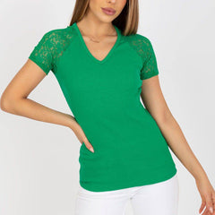 Cotton Blouse with Heart Neckline and Elegant Lace Sleeves - MimiStylez