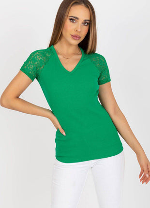 Cotton Blouse with Heart Neckline and Elegant Lace Sleeves - MimiStylez