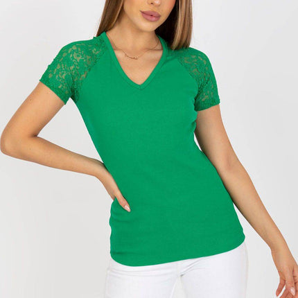 Cotton Blouse with Heart Neckline and Elegant Lace Sleeves - MimiStylez