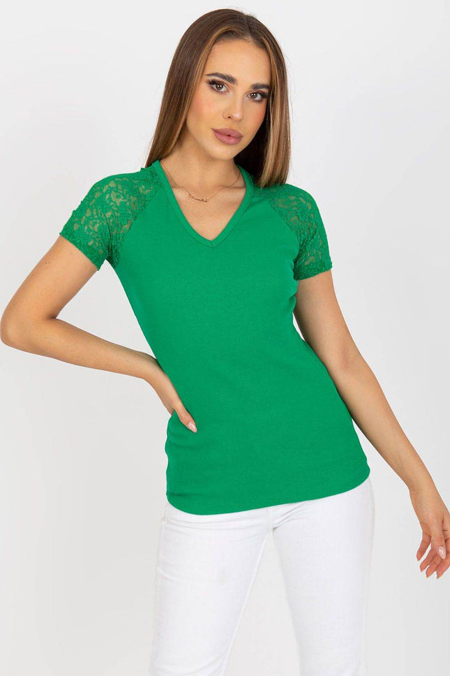 Cotton Blouse with Heart Neckline and Elegant Lace Sleeves - MimiStylez