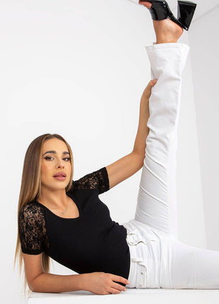 Cotton Blouse with Heart Neckline and Elegant Lace Sleeves - MimiStylez