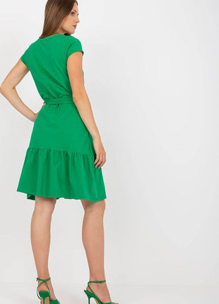 Flared Summer Cotton Dress with V-Neck and Ruffle Hem - MimiStylez