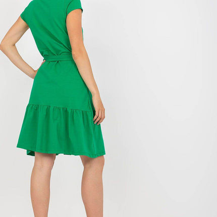 Flared Summer Cotton Dress with V-Neck and Ruffle Hem - MimiStylez