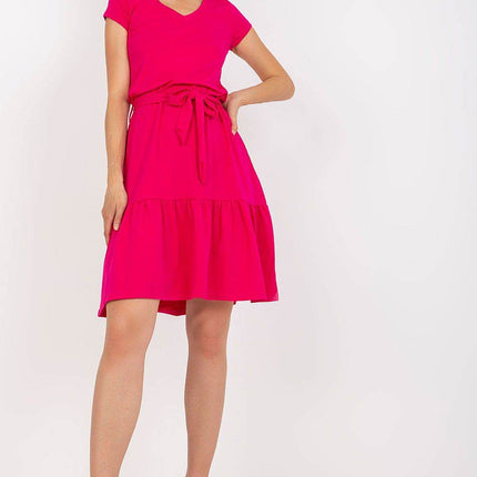 Flared Summer Cotton Dress with V-Neck and Ruffle Hem - MimiStylez
