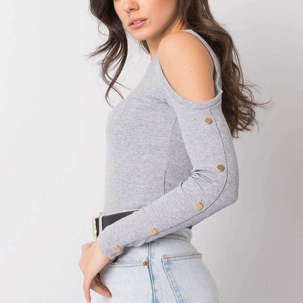 Fitted Cotton Ribbed Long-Sleeve Blouse - MimiStylez