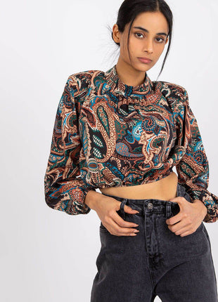 Chic Short Blouse with Long Sleeves & Stand-Up Collar - MimiStylez