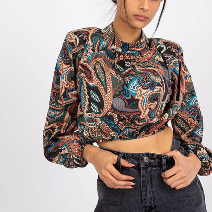 Chic Short Blouse with Long Sleeves & Stand-Up Collar - MimiStylez