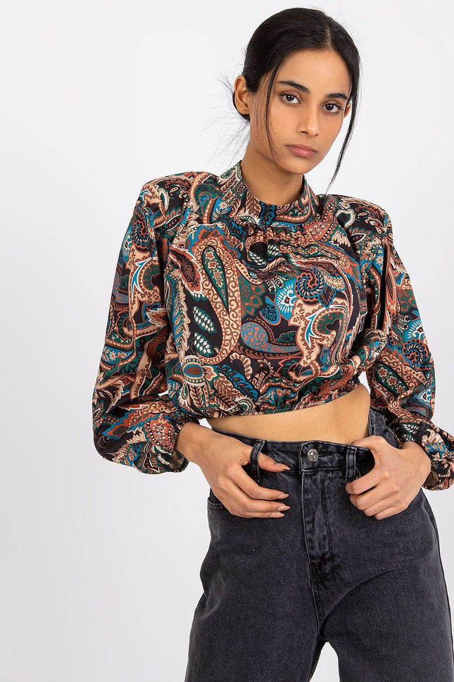 Chic Short Blouse with Long Sleeves & Stand-Up Collar - MimiStylez