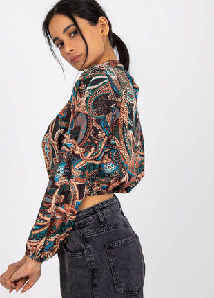 Chic Short Blouse with Long Sleeves & Stand-Up Collar - MimiStylez