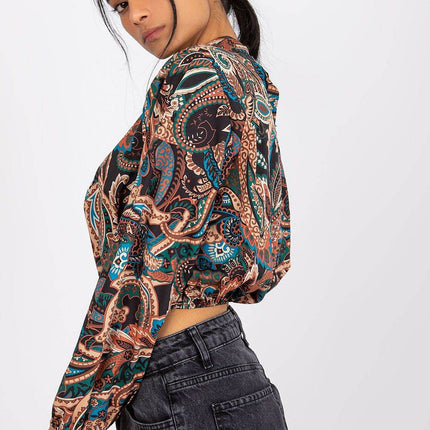 Chic Short Blouse with Long Sleeves & Stand-Up Collar - MimiStylez