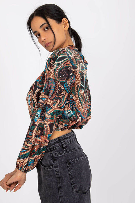 Chic Short Blouse with Long Sleeves & Stand-Up Collar - MimiStylez