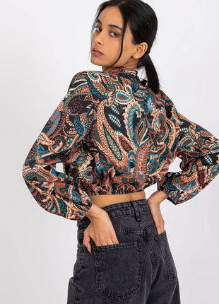 Chic Short Blouse with Long Sleeves & Stand-Up Collar - MimiStylez