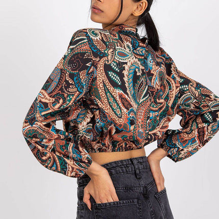 Chic Short Blouse with Long Sleeves & Stand-Up Collar - MimiStylez