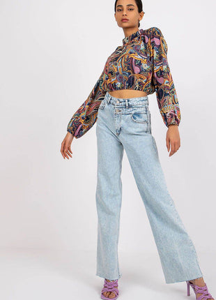 Chic Short Blouse with Long Sleeves & Stand-Up Collar - MimiStylez