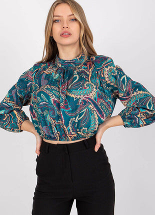 Chic Short Blouse with Long Sleeves & Stand-Up Collar - MimiStylez