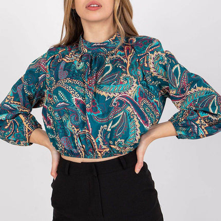 Chic Short Blouse with Long Sleeves & Stand-Up Collar - MimiStylez