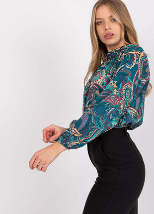 Chic Short Blouse with Long Sleeves & Stand-Up Collar - MimiStylez