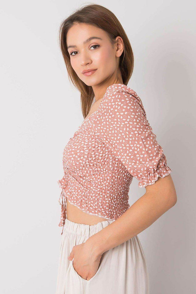 Fitted Short Cotton Blouse with V-Neck and Front Tie - MimiStylez