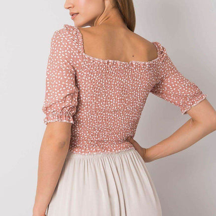 Fitted Short Cotton Blouse with V-Neck and Front Tie - MimiStylez