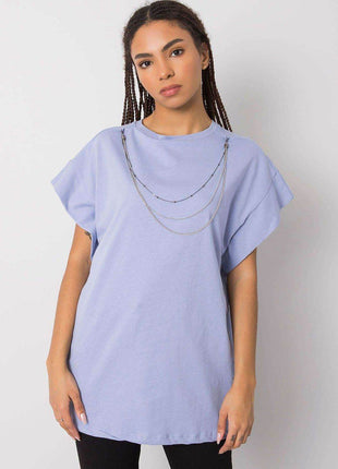 Loose-Fit Cotton Blouse with Short Sleeves and Detachable Chain - MimiStylez