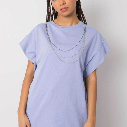 Loose-Fit Cotton Blouse with Short Sleeves and Detachable Chain - MimiStylez