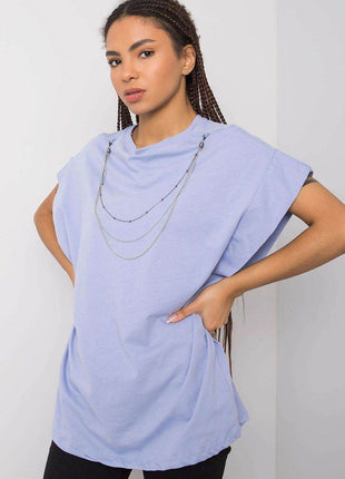 Loose-Fit Cotton Blouse with Short Sleeves and Detachable Chain - MimiStylez