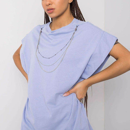 Loose-Fit Cotton Blouse with Short Sleeves and Detachable Chain - MimiStylez