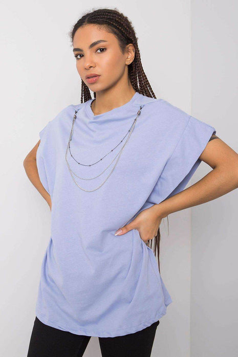 Loose-Fit Cotton Blouse with Short Sleeves and Detachable Chain - MimiStylez