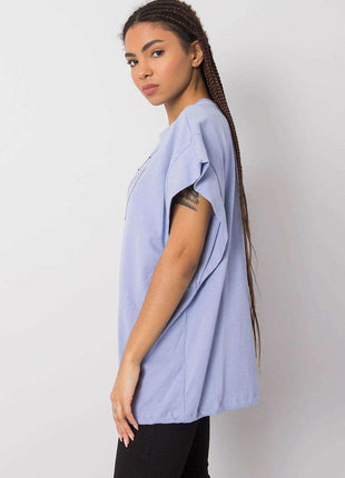 Loose-Fit Cotton Blouse with Short Sleeves and Detachable Chain - MimiStylez