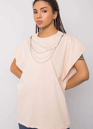Loose-Fit Cotton Blouse with Short Sleeves and Detachable Chain - MimiStylez