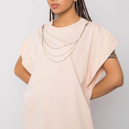 Loose-Fit Cotton Blouse with Short Sleeves and Detachable Chain - MimiStylez