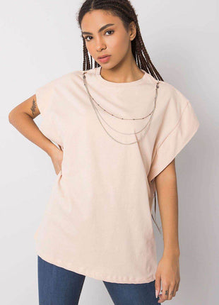 Loose-Fit Cotton Blouse with Short Sleeves and Detachable Chain - MimiStylez