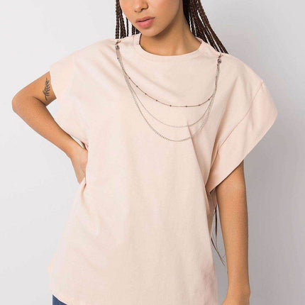 Loose-Fit Cotton Blouse with Short Sleeves and Detachable Chain - MimiStylez
