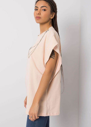 Loose-Fit Cotton Blouse with Short Sleeves and Detachable Chain - MimiStylez