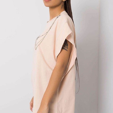 Loose-Fit Cotton Blouse with Short Sleeves and Detachable Chain - MimiStylez