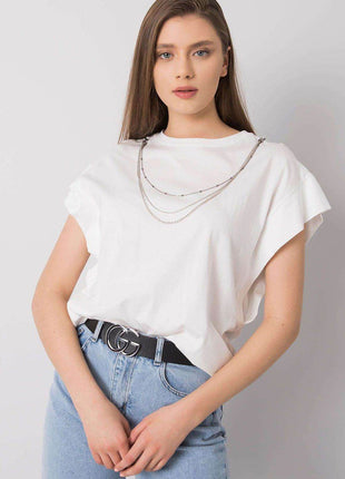 Loose-Fit Cotton Blouse with Short Sleeves and Detachable Chain - MimiStylez