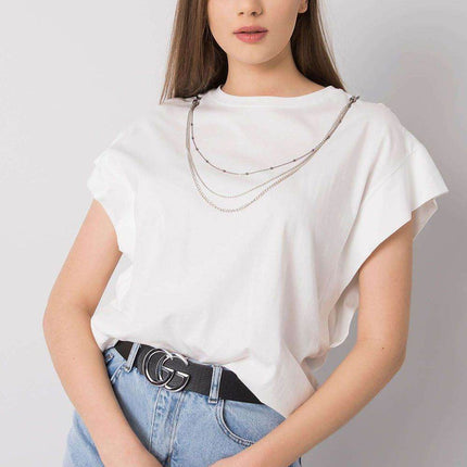 Loose-Fit Cotton Blouse with Short Sleeves and Detachable Chain - MimiStylez