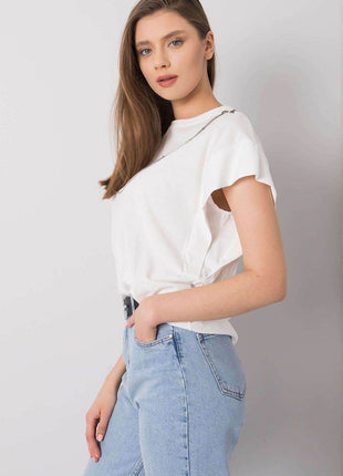 Loose-Fit Cotton Blouse with Short Sleeves and Detachable Chain - MimiStylez