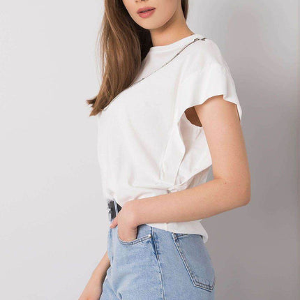 Loose-Fit Cotton Blouse with Short Sleeves and Detachable Chain - MimiStylez