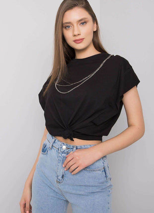 Loose-Fit Cotton Blouse with Short Sleeves and Detachable Chain - MimiStylez