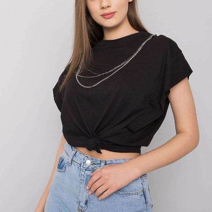 Loose-Fit Cotton Blouse with Short Sleeves and Detachable Chain - MimiStylez