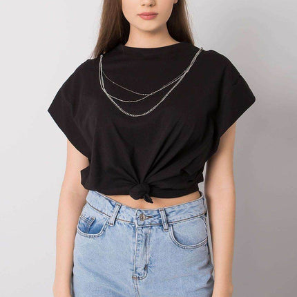 Loose-Fit Cotton Blouse with Short Sleeves and Detachable Chain - MimiStylez
